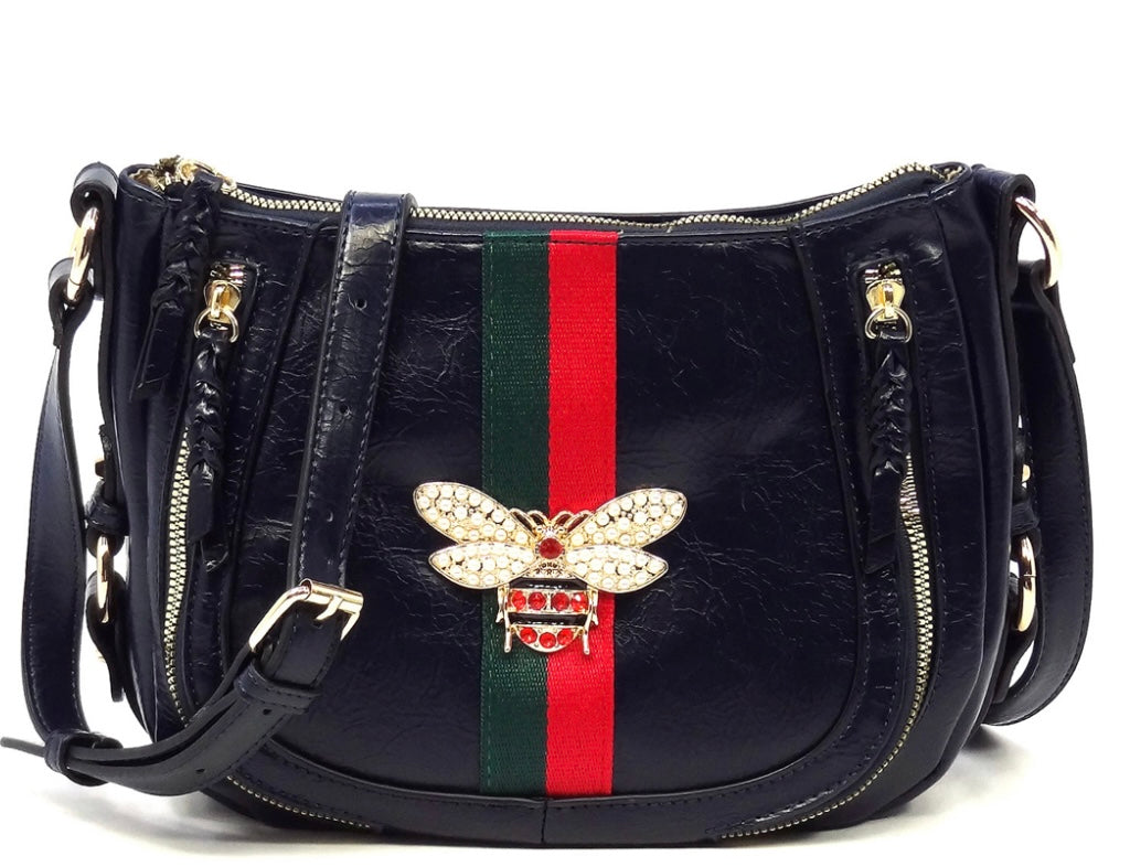 Queen 🐝 Stripe Saddle Crossbody FASHION WORLD
